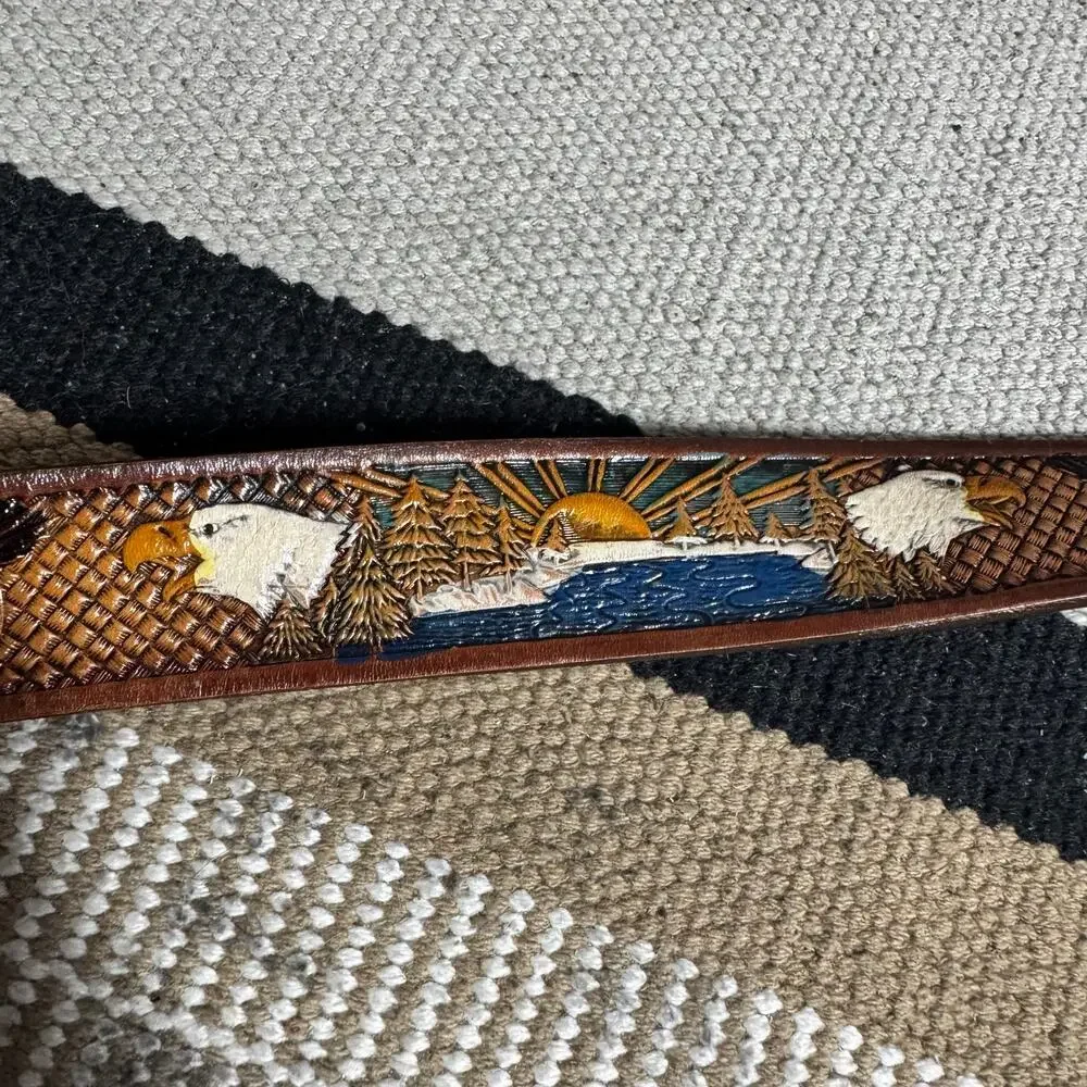 Brazos Joe Belt Co Eagle Sunset Tooled‎ Leather Western Men Belt USA America 40